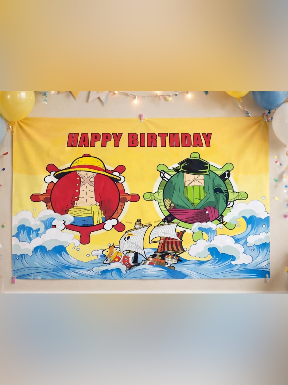 Straw Hat Monkey D. Luffy Roronoa Zoro Happy Birthday Flag Banner Anime Manga